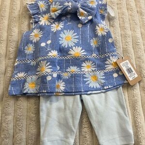 Mini Hop Outfit Floral Blue and White Kids Set Girls Size 6 Months New with Tags